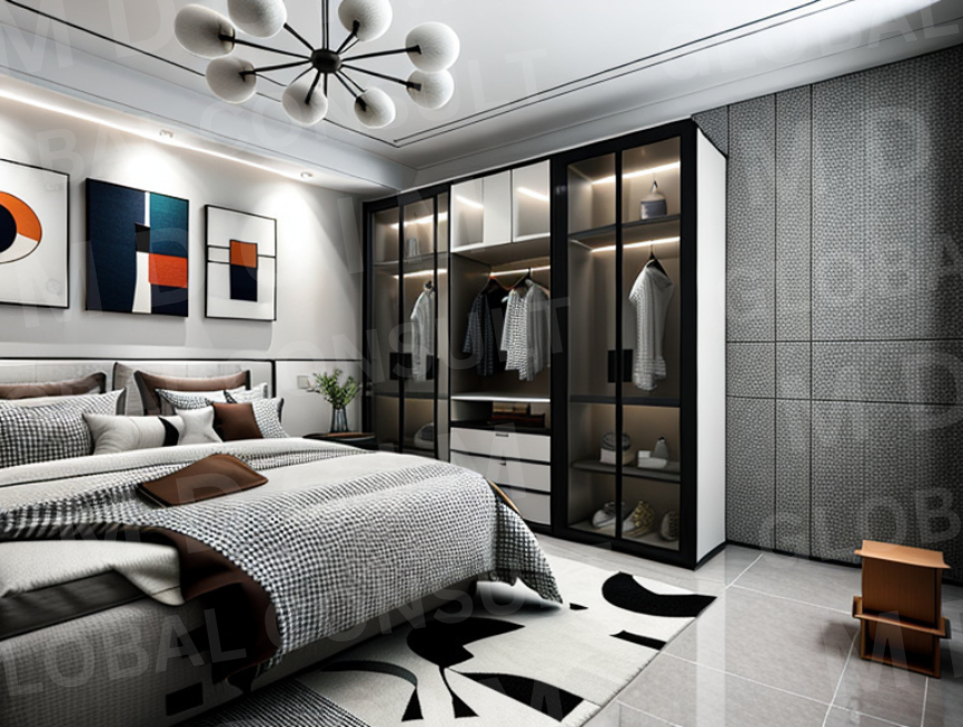 Randare dormitor elegant cu tablouri decorative – casa familiala