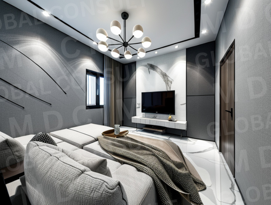 Randare dormitor cu TV si iluminat ambiental – casa mansarda