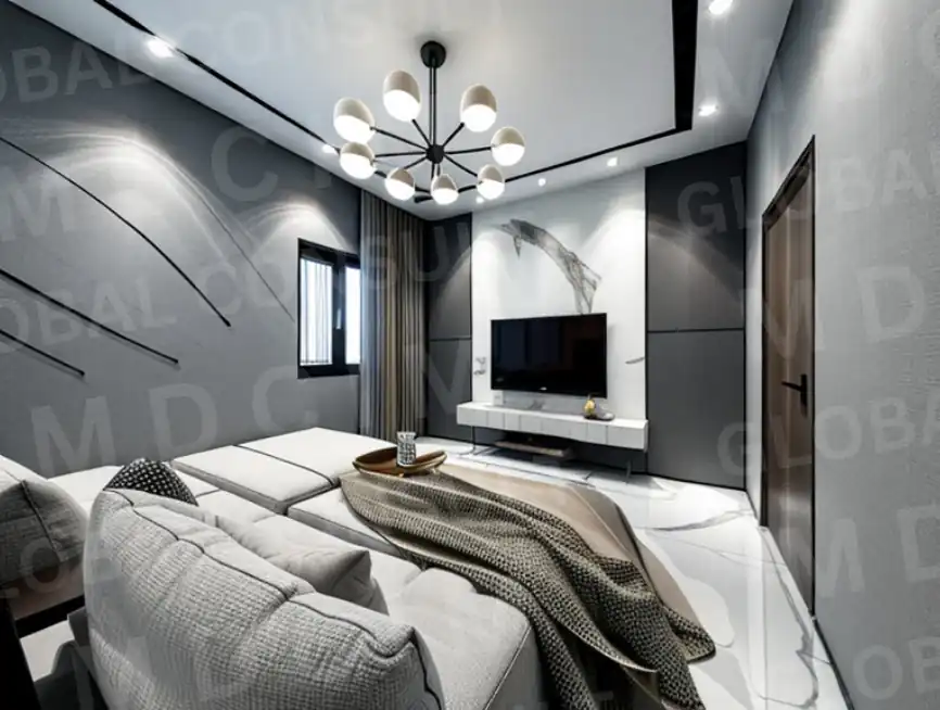 Randare dormitor cu TV si iluminat ambiental – casa mansarda