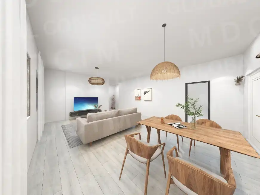 Randare interior living cu bucatarie open-space – casa mare 134 mp