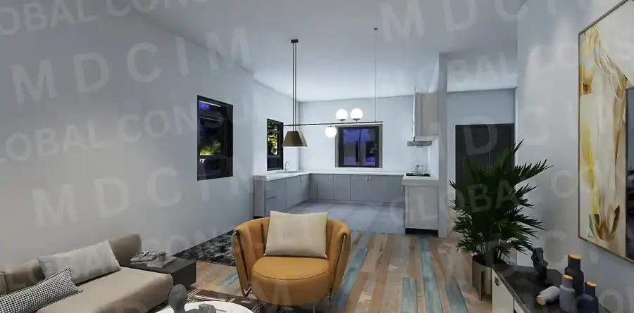 Randare living zona de relaxare – casa compacta parter