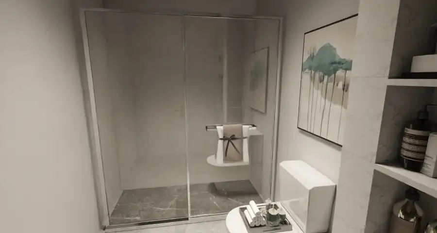 Zona dining cu masa din lemn si perete riflat – casa parter 100 mp