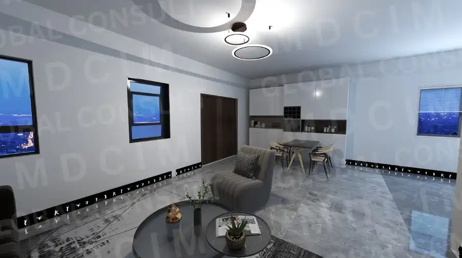 Randare living cu dining zona de seara – duplex modern