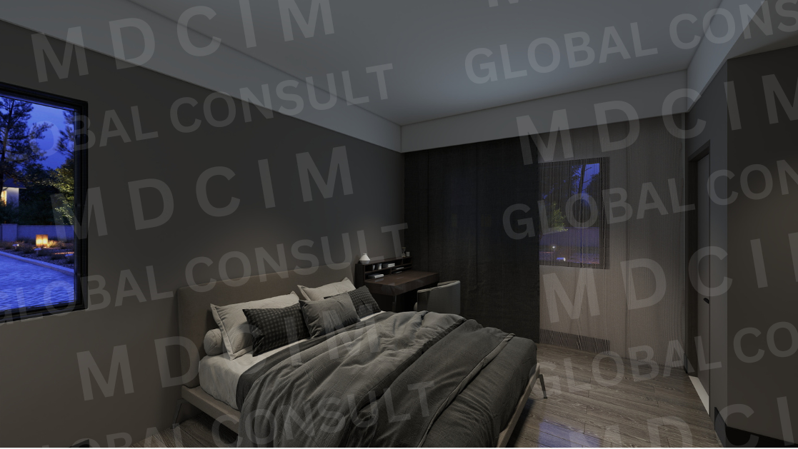 Randare dormitor nocturn cu birou – duplex 155 mp