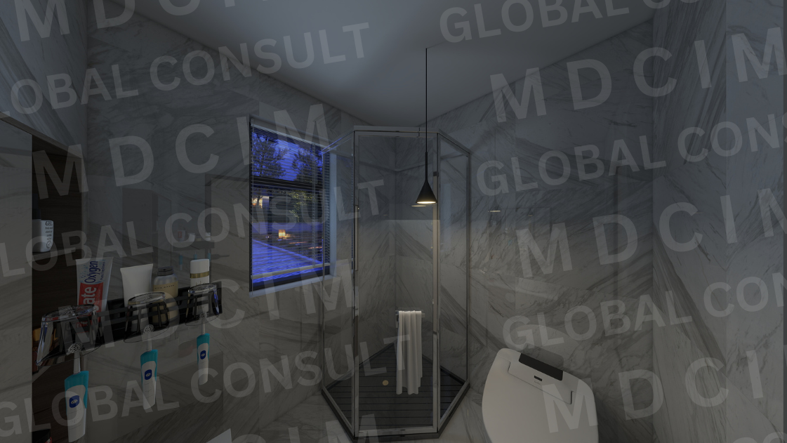 Randare baie moderna cu cabina de dus din sticla – casa duplex