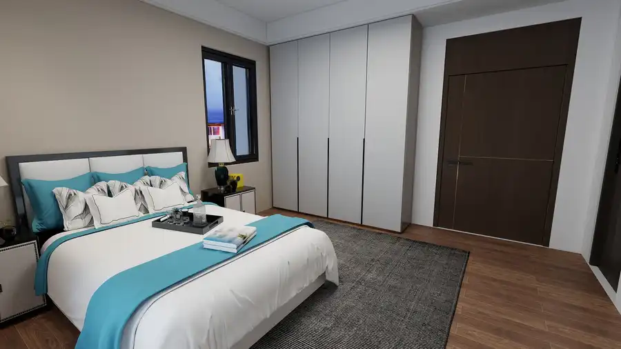 Baie moderna cu faianta gri, cabina dus din sticla si blat marmura – casa de vacanta