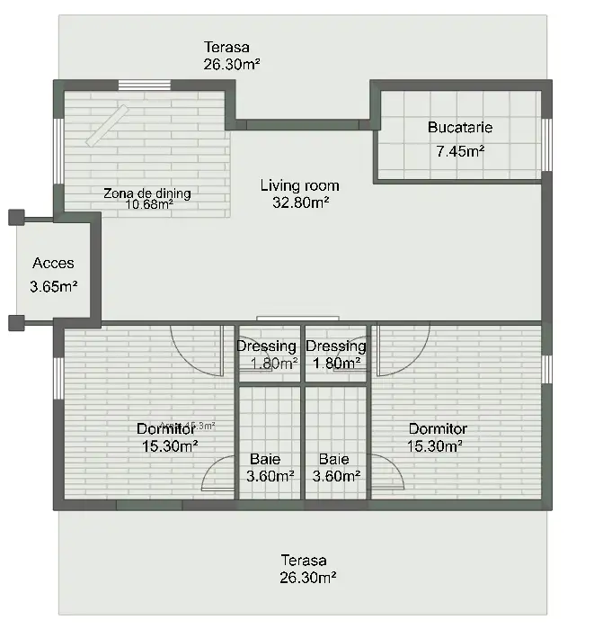 Plan parter structura – casa de vacanta 96 mp, distributie compartimente